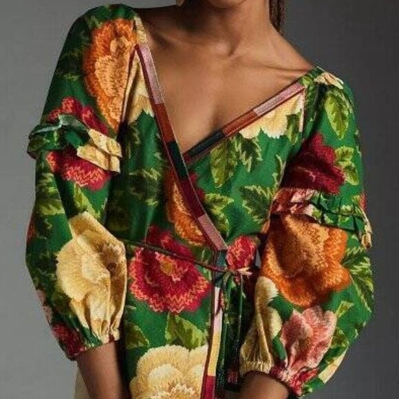 FARM Rio Puff Ruffle Sleeve Wrap Top in Floral NWT size small - Picture 4 of 16